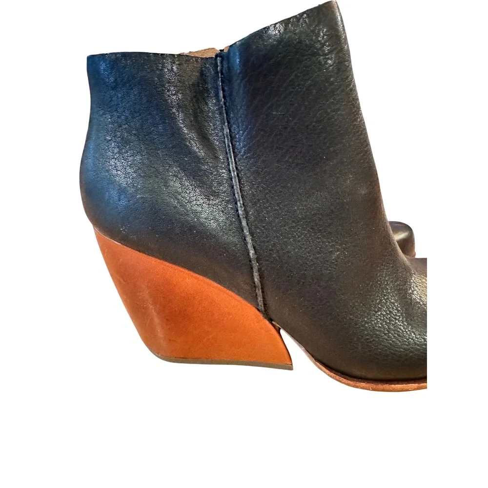 Kork Ease Natalya  Black Leather Wedge Ankle Boots Women 10 42 Side Zip‎ Nayalya